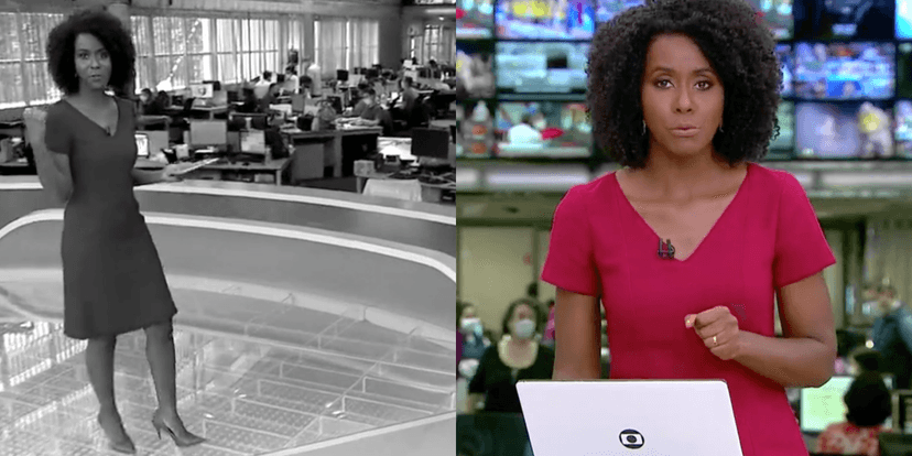 Maju Coutinho no Jornal Hoje, da TV Globo (Foto: Montagem) Maju Coutinho no Jornal Hoje, da TV Globo (Foto: Montagem)