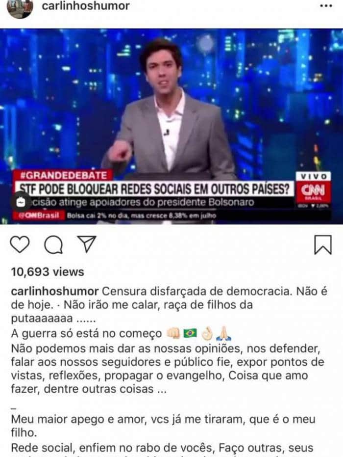 Publicação de Carlinhos Mendigo (Imagem: Reprodução) Publicação de Carlinhos Mendigo (Imagem: Reprodução)
