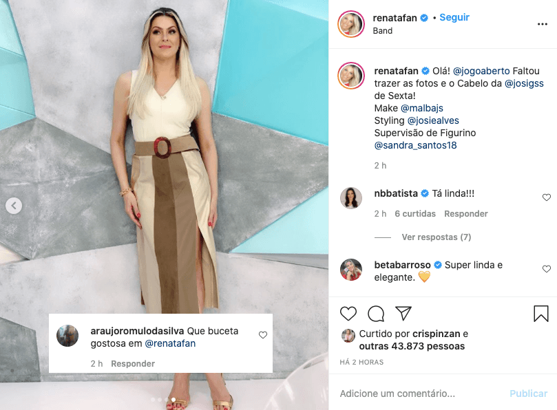 Renata Fan recebe comentário em foto no seu Instagram (Foto: Reprodução) Renata Fan recebe comentário em foto no seu Instagram (Foto: Reprodução)