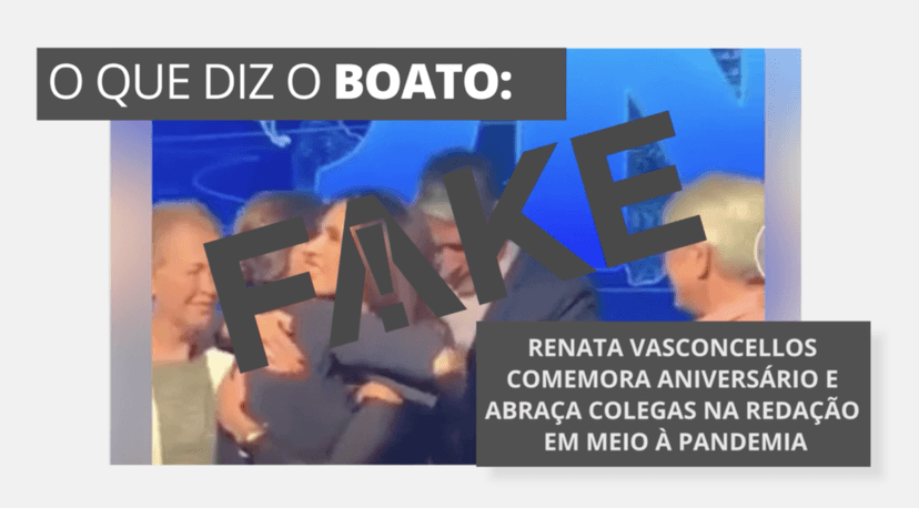 Renata Vasconcellos em Fake News escancarada pela Globo (Foto: Reprodução) Renata Vasconcellos em Fake News escancarada pela Globo (Foto: Reprodução)