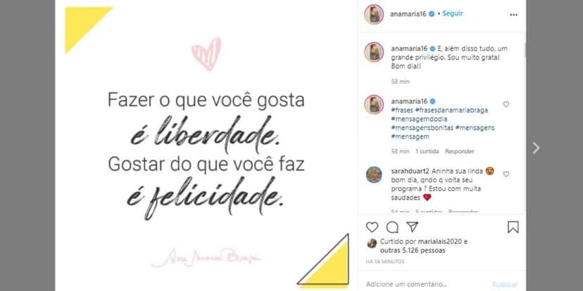 Ana Maria Braga fez publicação surpreendente nas redes sociais (Foto: Reprodução/Instagram) Ana Maria Braga fez publicação surpreendente nas redes sociais (Foto: Reprodução/Instagram)