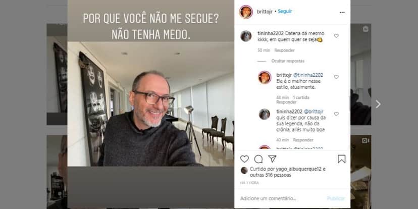 Britto Jr mencionou o nome de Datena nas redes sociais (Foto: Reprodução/Instagram) Britto Jr mencionou o nome de Datena nas redes sociais (Foto: Reprodução/Instagram)