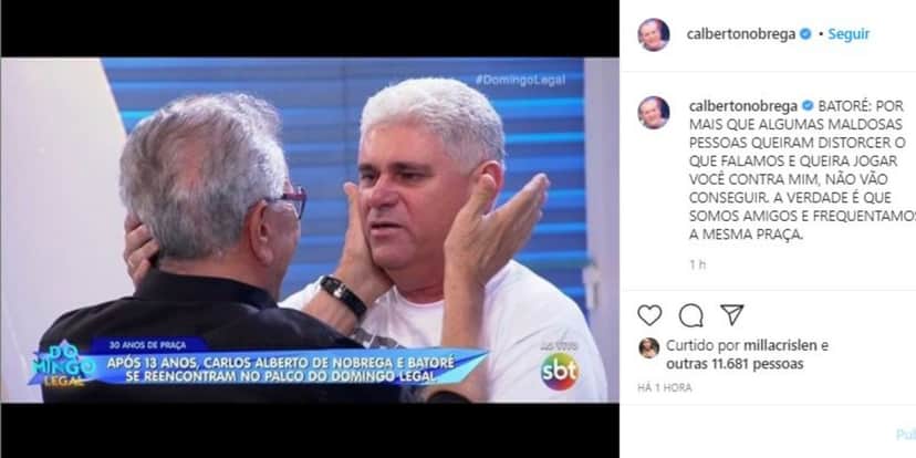 Carlos Alberto de Nóbrega fez desabafo (Foto: Reprodução/Instagram) Carlos Alberto de Nóbrega fez desabafo (Foto: Reprodução/Instagram)