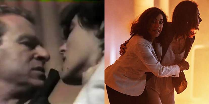 Christiane Torloni nas cenas de suas mortes em Corpo Santo e Torre de Babel (Foto: Reprodução/Rede Manchete/TV Globo) Christiane Torloni nas cenas de suas mortes em Corpo Santo e Torre de Babel (Foto: Reprodução/Rede Manchete/TV Globo)