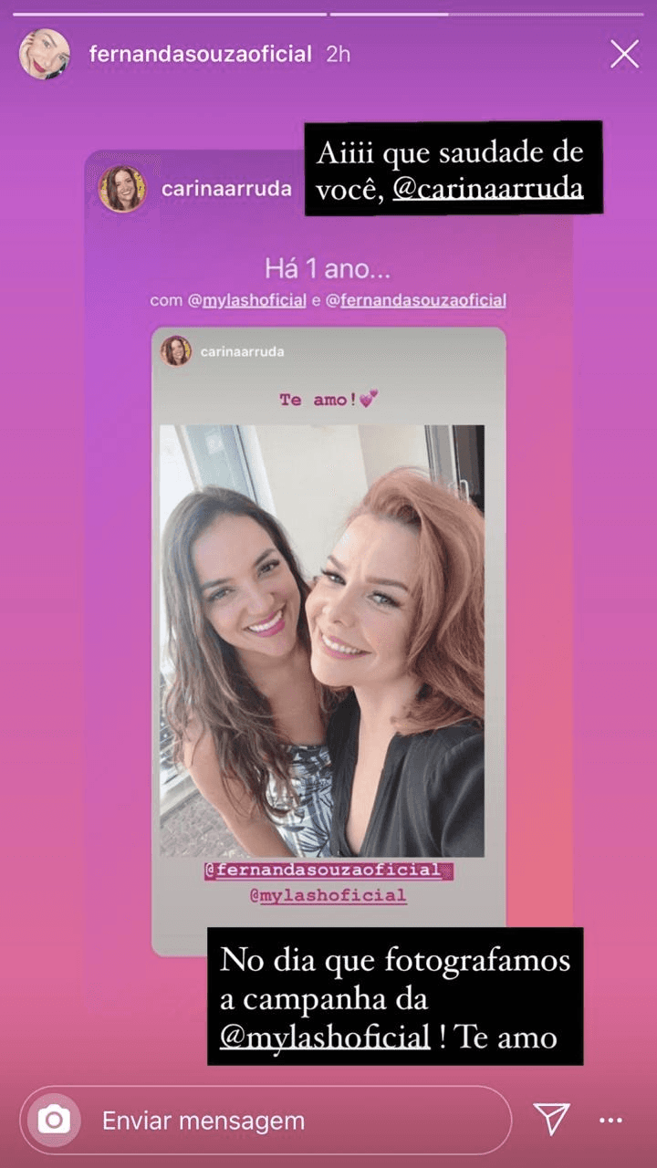 Fernanda Souza em seus stories (Foto: reprodução/Instagram) Fernanda Souza em seus stories (Foto: reprodução/Instagram)