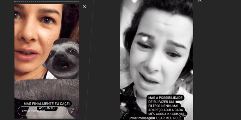 Fernanda Souza surgiu agarrada com bicho preguiça, mas calma! Era só um filtro do Instagram (Foto montagem) Fernanda Souza surgiu agarrada com bicho preguiça, mas calma! Era só um filtro do Instagram (Foto montagem)