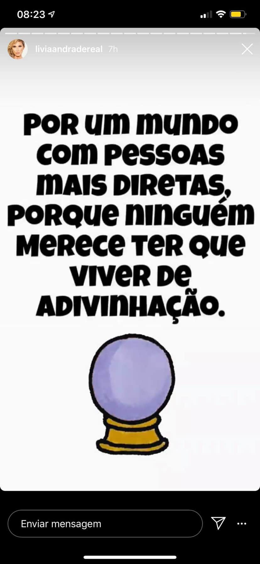 Lívia Andrade postou indireta nos stories (Reprodução) Lívia Andrade postou indireta nos stories (Reprodução)