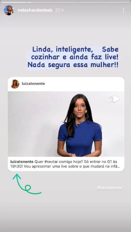 Natasha Dantas fez declaração para mulher, a jornalista Luiza Tenente, sobrinha de William Bonner (Foto: Reprodução/ Instagram) Natasha Dantas fez declaração para mulher, a jornalista Luiza Tenente, sobrinha de William Bonner (Foto: Reprodução/ Instagram)