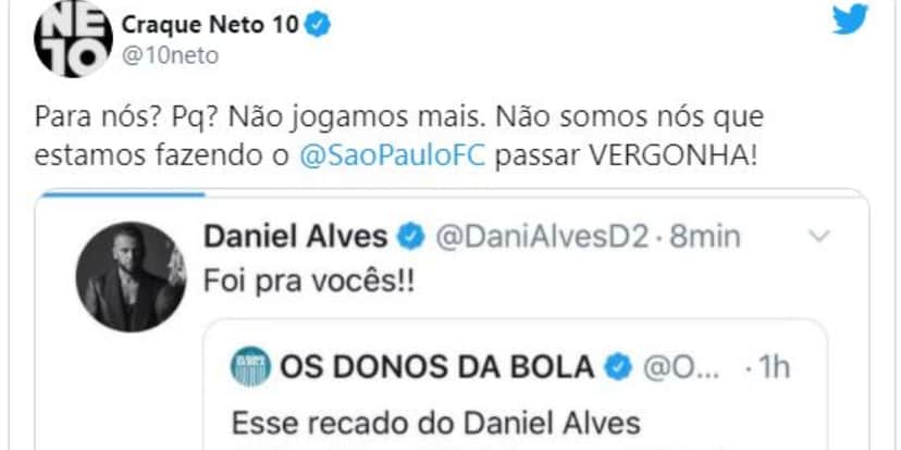 Neto e Daniel Alves discutiram nas redes sociais (Foto: Reprodução/Twitter) Neto e Daniel Alves discutiram nas redes sociais (Foto: Reprodução/Twitter)