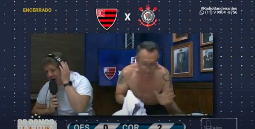Neto ficou parcialmente pelado em narração (Reprodução) Neto ficou parcialmente pelado em narração (Reprodução)
