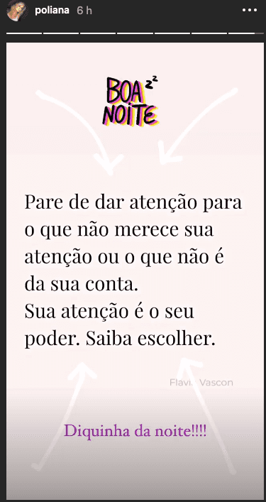 Poliana Rocha em seus stories (Foto: reprodução/Instagram) Poliana Rocha em seus stories (Foto: reprodução/Instagram)