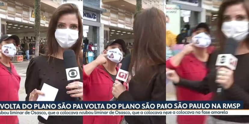 Sabina Simonato foi interrompida durante o SP1 (Foto: Reprodução/TV Globo) Sabina Simonato foi interrompida durante o SP1 (Foto: Reprodução/TV Globo)