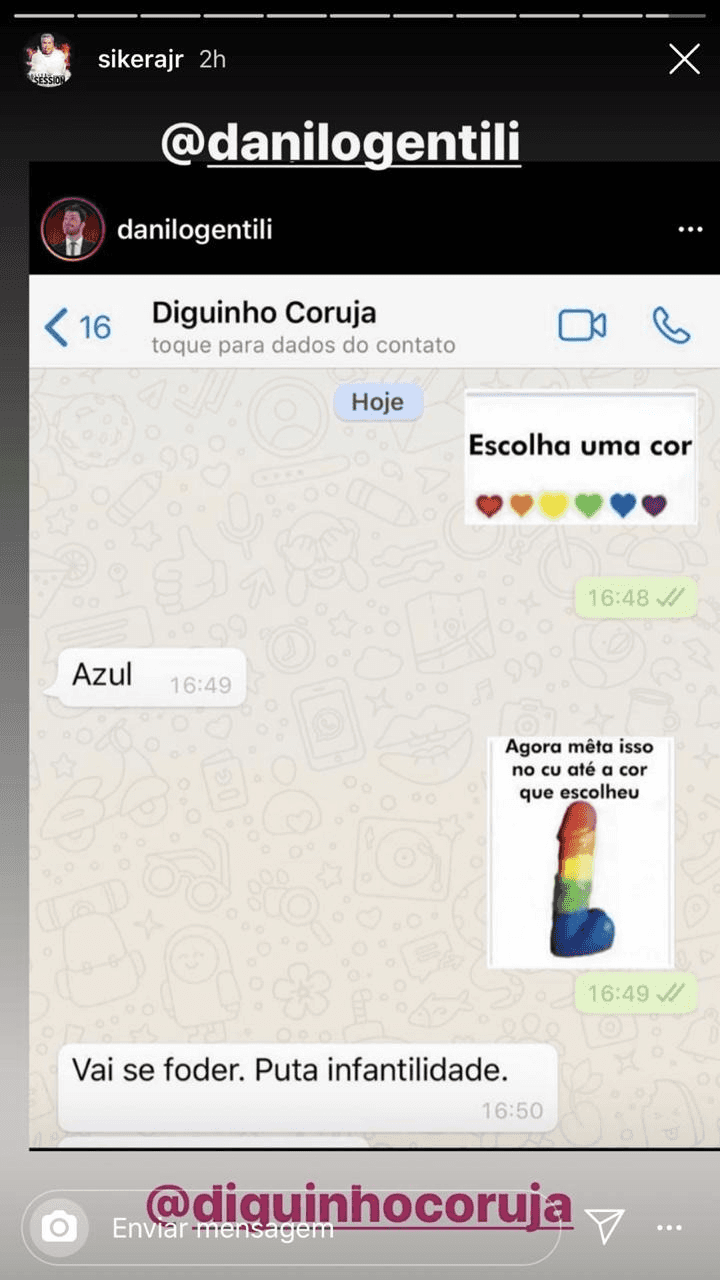Sikêra Jr. escancarou uma conversa de Danilo Gentili (Foto: reprodução/Instagram) Sikêra Jr. escancarou uma conversa de Danilo Gentili (Foto: reprodução/Instagram)