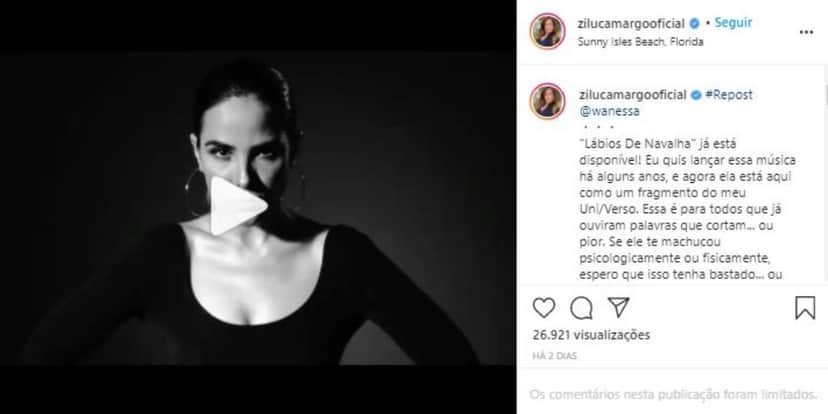 Wanessa Camargo foi homenageada por Zilu (Foto: Reprodução/Instagram) Wanessa Camargo foi homenageada por Zilu (Foto: Reprodução/Instagram)