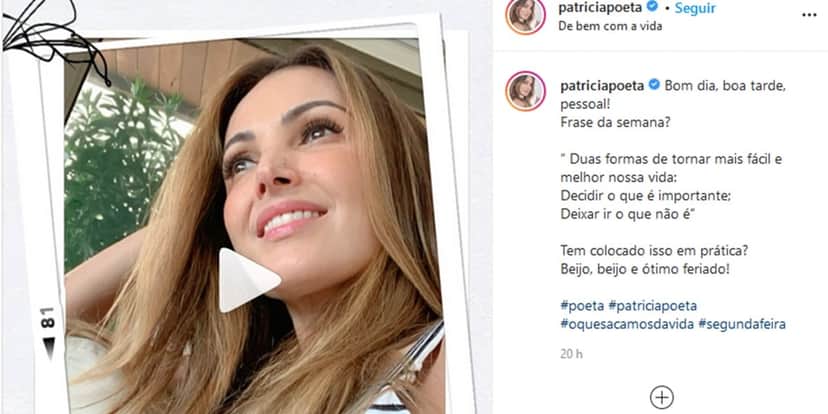 Publicação de Patrícia Poeta (Foto: Reprodução) Publicação de Patrícia Poeta (Foto: Reprodução)