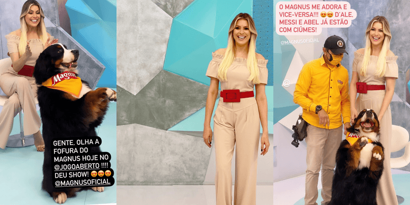 Renata Fan com o mascote de uma marca famosa Renata Fan com o mascote de uma marca famosa