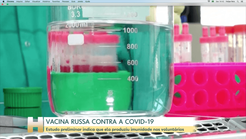 Jornal Hoje noticia sobre vacina Russa (Foto: Reprodução/ Globoplay) Jornal Hoje noticia sobre vacina Russa (Foto: Reprodução/ Globoplay)