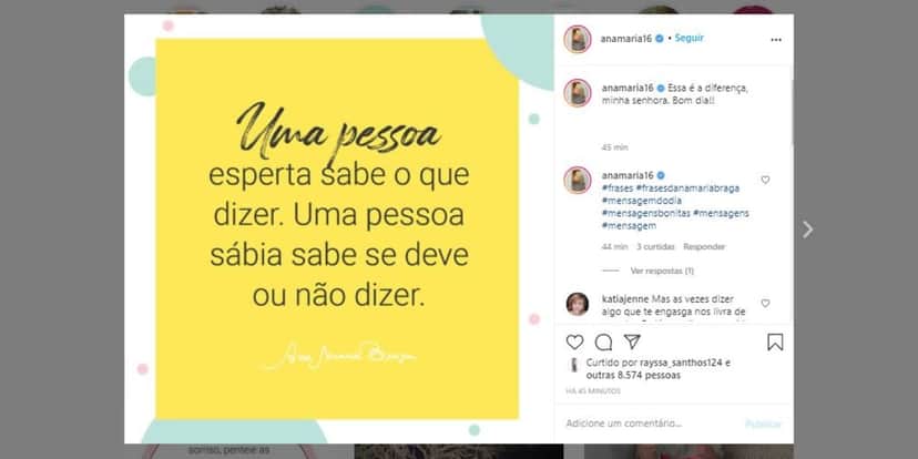 Ana Maria Braga e suas reflexões (Foto: Reprodução/Instagram) Ana Maria Braga e suas reflexões (Foto: Reprodução/Instagram)