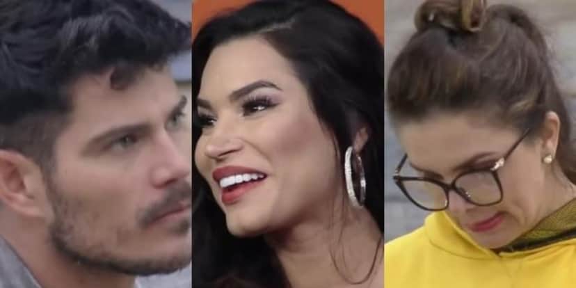 JP Gadêlha, Raissa Barbosa e Luiza Ambiel debatem sobre as brincadeiras dos peões de A Fazenda 12 (Foto: Reprodução) JP Gadêlha, Raissa Barbosa e Luiza Ambiel debatem sobre as brincadeiras dos peões de A Fazenda 12 (Foto: Reprodução)