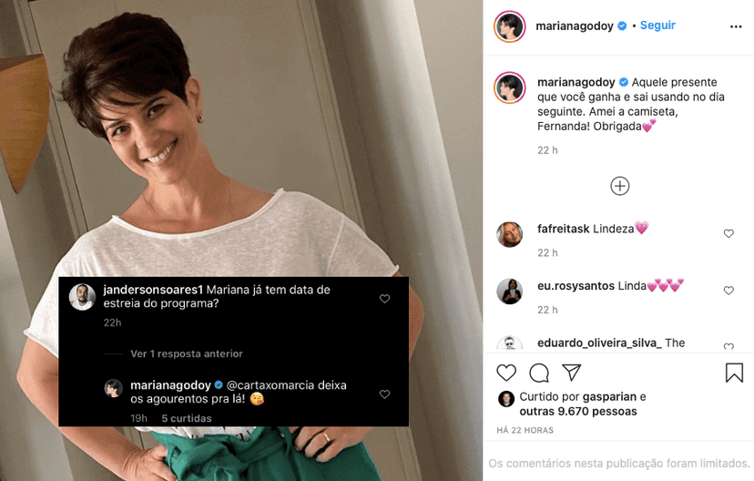 Mariana Godoy respondeu um seguidor (Foto: reprodução/Instagram) Mariana Godoy respondeu um seguidor (Foto: reprodução/Instagram)