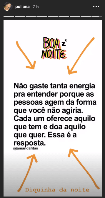 Poliana Rocha em seus stories (Foto: reprodução/Instagram) Poliana Rocha em seus stories (Foto: reprodução/Instagram)