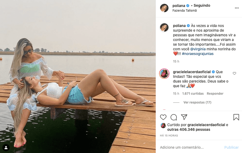 Poliana Rocha se declarou para a noiva de Zé Felipe (Foto: reprodução) Poliana Rocha se declarou para a noiva de Zé Felipe (Foto: reprodução)
