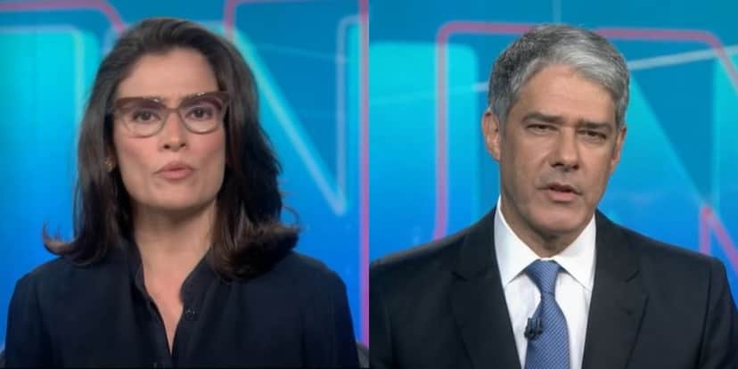 Renata Vasconcellos e William Bonner no "Jornal Nacional" de ontem (Foto: Reprodução/TV Globo) Renata Vasconcellos e William Bonner no "Jornal Nacional" de ontem (Foto: Reprodução/TV Globo)
