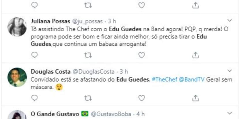 Público reagiu ao "The Chef", programa de Edu Guedes (Foto: Reprodução/Twitter)