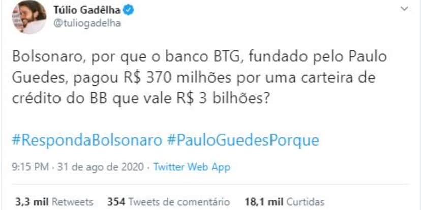 Túlio Gadêlha compartilhou post polêmico (Foto: Reprodução/Twitter) Túlio Gadêlha compartilhou post polêmico (Foto: Reprodução/Twitter)