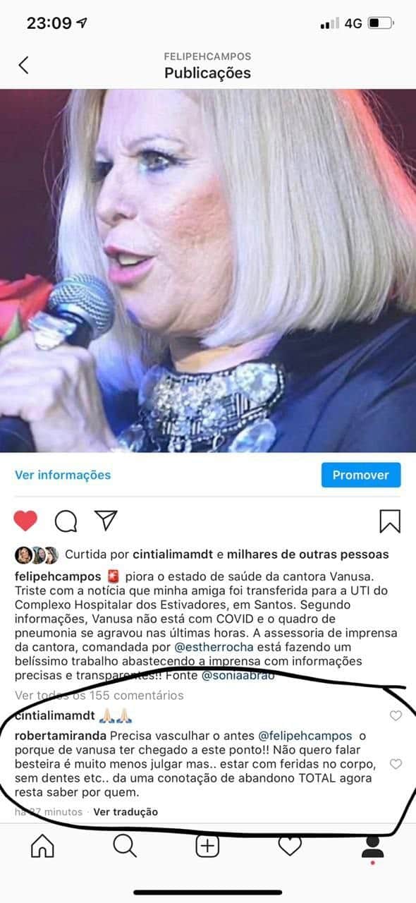 Roberta Miranda fez uma grave insinuação sobre os cuidados que estão tendo com Vanusa (Foto: Reprodução/ Instagram) Roberta Miranda fez uma grave insinuação sobre os cuidados que estão tendo com Vanusa (Foto: Reprodução/ Instagram)
