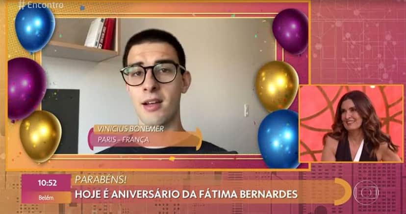 Vinícius Bonemer mandou recado à Fátima Bernardes no "Encontro" (Foto: Reprodução/TV Globo) Vinícius Bonemer mandou recado à Fátima Bernardes no "Encontro" (Foto: Reprodução/TV Globo)