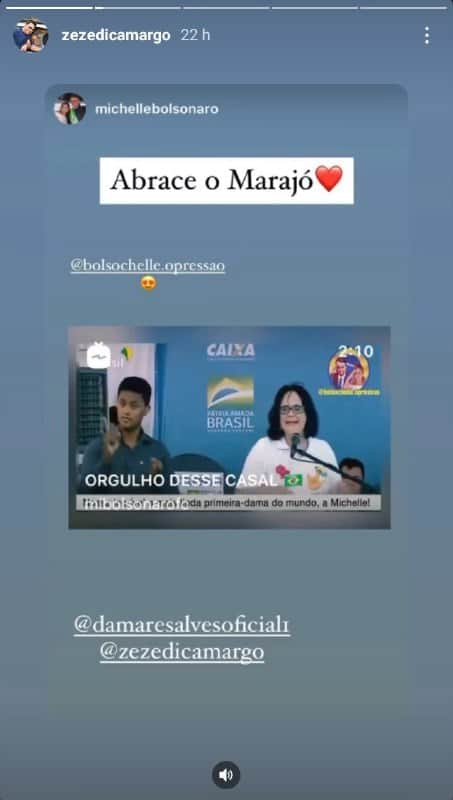 O sertanejo recebeu o apoio de Michelle Bolsonaro (Foto: Reprodução/ Instagram) O sertanejo recebeu o apoio de Michelle Bolsonaro (Foto: Reprodução/ Instagram)