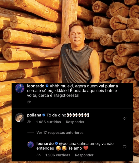 Leonardo falou sobre pular a cerca e Poliana Rocha rebateu (Foto: reprodução) Leonardo falou sobre pular a cerca e Poliana Rocha rebateu (Foto: reprodução)