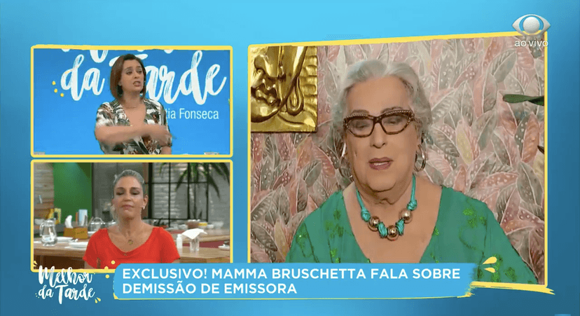 Mamma Bruschetta abriu o jogo sobre sua saída do SBT em uma entrevista com Catia Fonseca (Foto: reprodução/Band) Mamma Bruschetta abriu o jogo sobre sua saída do SBT em uma entrevista com Catia Fonseca (Foto: reprodução/Band)