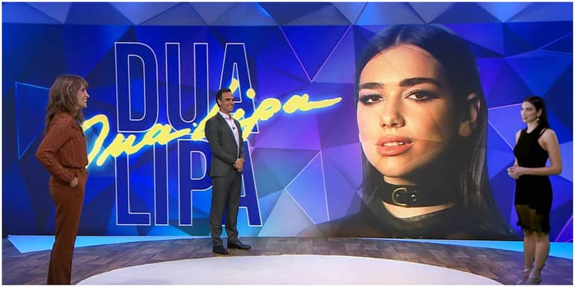 Dua Lipa com o pessoal do Fantástico, da Globo - Foto: Reprodução Dua Lipa com o pessoal do Fantástico, da Globo - Foto: Reprodução