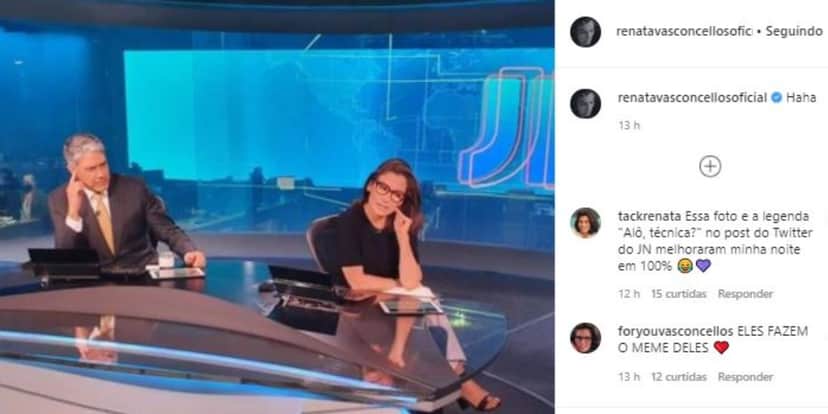 Renata Vasconcellos debochou de falha no "Jornal Nacional" (Foto: Reprodução/Instagram) Renata Vasconcellos debochou de falha no "Jornal Nacional" (Foto: Reprodução/Instagram)