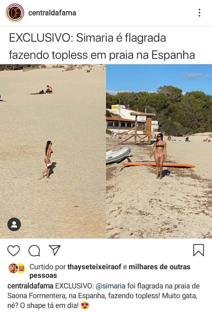 Simaria curtindo um dia de praia e fazendo topless (Foto: Reprodução/ Instagram) Simaria curtindo um dia de praia e fazendo topless (Foto: Reprodução/ Instagram)