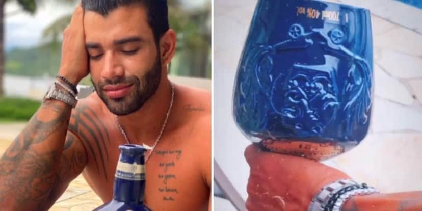 Gusttavo Lima com o seu uísque de mil reais (Foto: Montagem) Gusttavo Lima com o seu uísque de mil reais (Foto: Montagem)