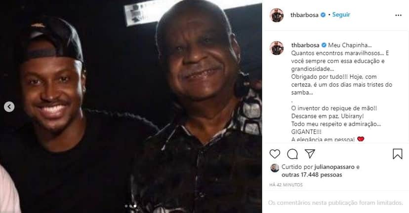 Thiaguinho faz homenagem para Ubirany que faleceu nesta sexta-feira, 11 (Reprodução) Thiaguinho faz homenagem para Ubirany que faleceu nesta sexta-feira, 11 (Reprodução)