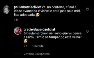 Graciele Lacerda detona internauta após comentário sobre sua idade (Reprodução) Graciele Lacerda detona internauta após comentário sobre sua idade (Reprodução)