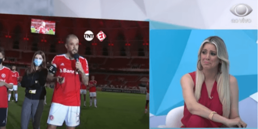 Renata Fan não aguenta emoção e chora ao vivo durante "Jogo Aberto" (Reprodução) Renata Fan não aguenta emoção e chora ao vivo durante "Jogo Aberto" (Reprodução)