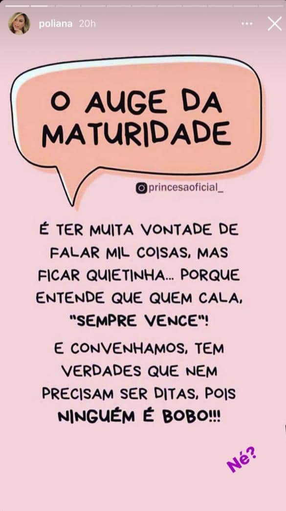 Poliana Rocha compartilha texto sobre maturidade (Foto: Reprodução) Poliana Rocha compartilha texto sobre maturidade (Foto: Reprodução)