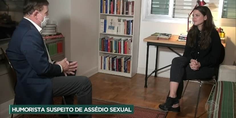 Roberto Cabrini entrevistando a advogada Mayra Cotta (Foto: Reprodução) Roberto Cabrini entrevistando a advogada Mayra Cotta (Foto: Reprodução)