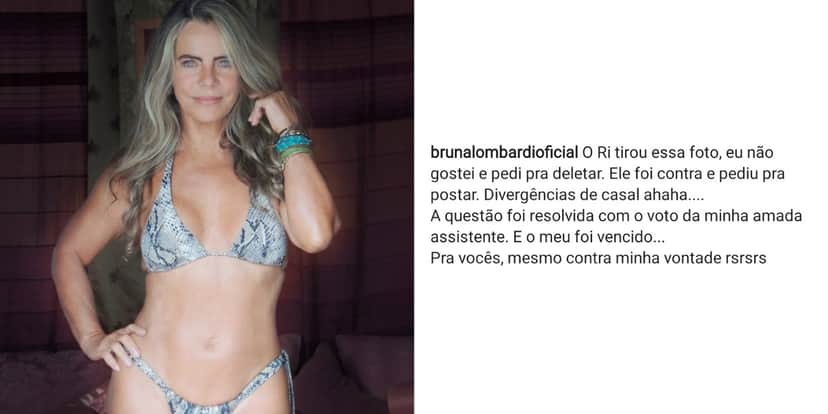 De biquíni, atriz Bruna Lombardi revela divergência com o marido - Foto: Reprodução/Instagram De biquíni, atriz Bruna Lombardi revela divergência com o marido - Foto: Reprodução/Instagram
