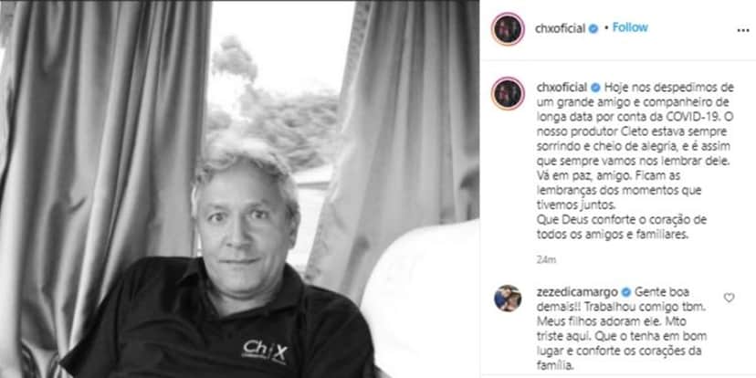 Publicação de Chitãozinho e Xororó lamentando morte de produtor (Foto: Reprodução) Publicação de Chitãozinho e Xororó lamentando morte de produtor (Foto: Reprodução)