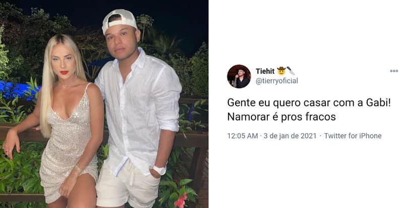 Tierry revela em publicação vontade de casar com Gabi Martins - Foto: Reprodução Tierry revela em publicação vontade de casar com Gabi Martins - Foto: Reprodução