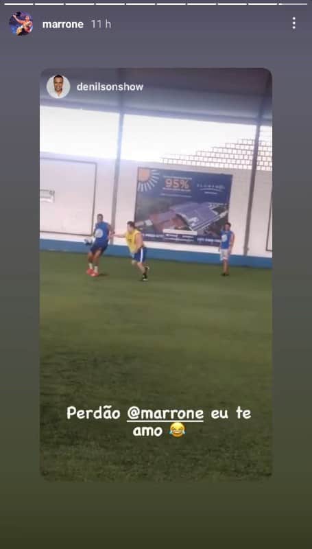 Denílson durante jogo com Marrone, da dupla com Bruno (Foto: Reprodução/ Instagram) Denílson durante jogo com Marrone, da dupla com Bruno (Foto: Reprodução/ Instagram)