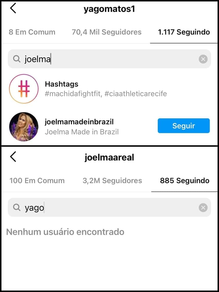 Joelma e Yago Matos deixaram de se seguir nas redes sociais (Foto: Reprodução/Instagram) Joelma e Yago Matos deixaram de se seguir nas redes sociais (Foto: Reprodução/Instagram)