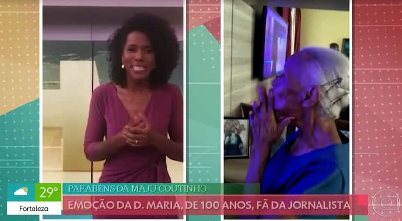 Maju Coutinho enviou uma mensagem especial para Dona Sebastiana e fez a veterana se emocionar (Foto: Reprodução) Maju Coutinho enviou uma mensagem especial para Dona Sebastiana e fez a veterana se emocionar (Foto: Reprodução)