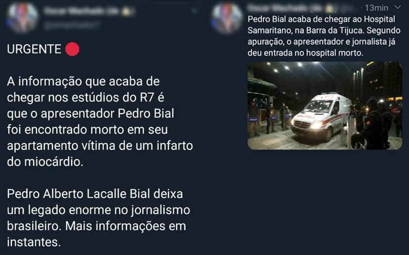 Pedro Bial teve sua morte anunciada nas redes sociais (Foto: Reprodução) Pedro Bial teve sua morte anunciada nas redes sociais (Foto: Reprodução)